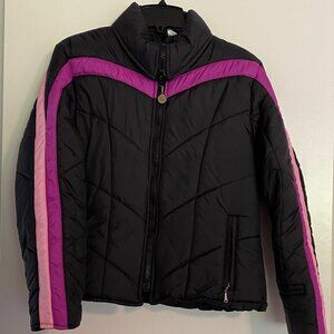 Sea & Ski Vintage Puffer Coat Ski Jacket Black Pink Size L Excellent Condition